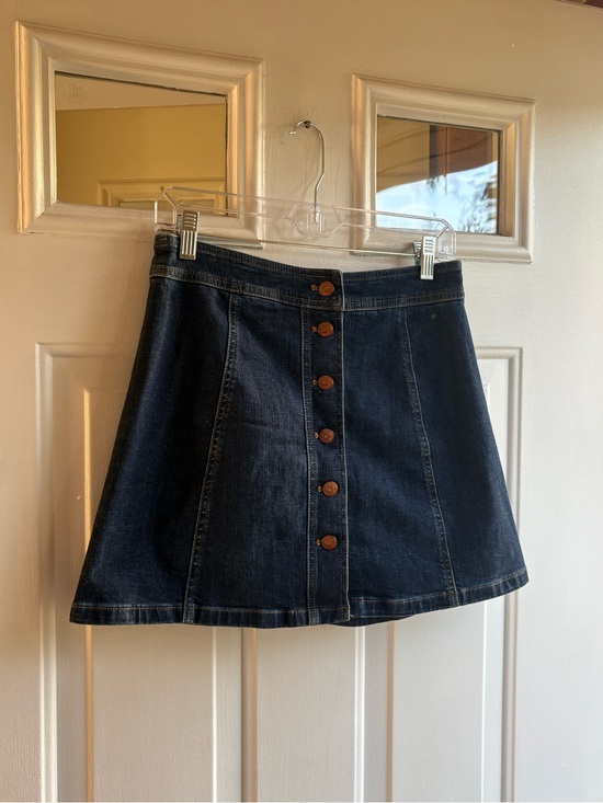 Madewell Dresses & Skirts - Madewell Blue Stretch Denim A-Line Mini Skirt Button Front Women’s Size M
